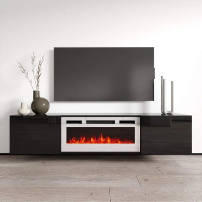 Cali WH-EF Floating Fireplace TV Stand for TVs up to 80", Modern High Gloss 72" Entertainment Center, Wall Mounted Electric