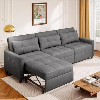 Convertible Sectional Sofa Bed, Sleeper Sofa Bed with Pocket, 84" Pull Out Couch with Ottoman for Livingroom, Apartment