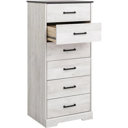 Astrid Tall White Dresser: 16"D x 20"W x 52"H, 6-Drawer Chest for Bedroom by Prepac - Perfect Chest of Drawers for Ample