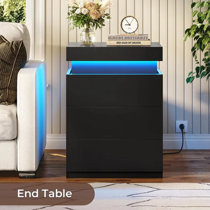 LED Nightstands Set of 2, Nightstand with Charging Station and Sliding Top,Bedside Table Night Stand for Bedroom Set of 2