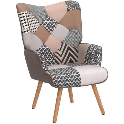 Living Room Accent Chair Modern High Back Arm Chair, Colorful Plaid Bohemian Style Chairs for Bedroom Waiting Room