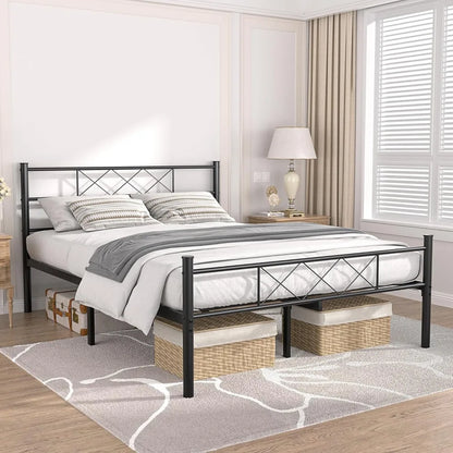 Full Size Bed Frame with Headboard, Heavy-Duty Platform/Mattress Foundation with Metal Slats Support, No Box Spring Needed