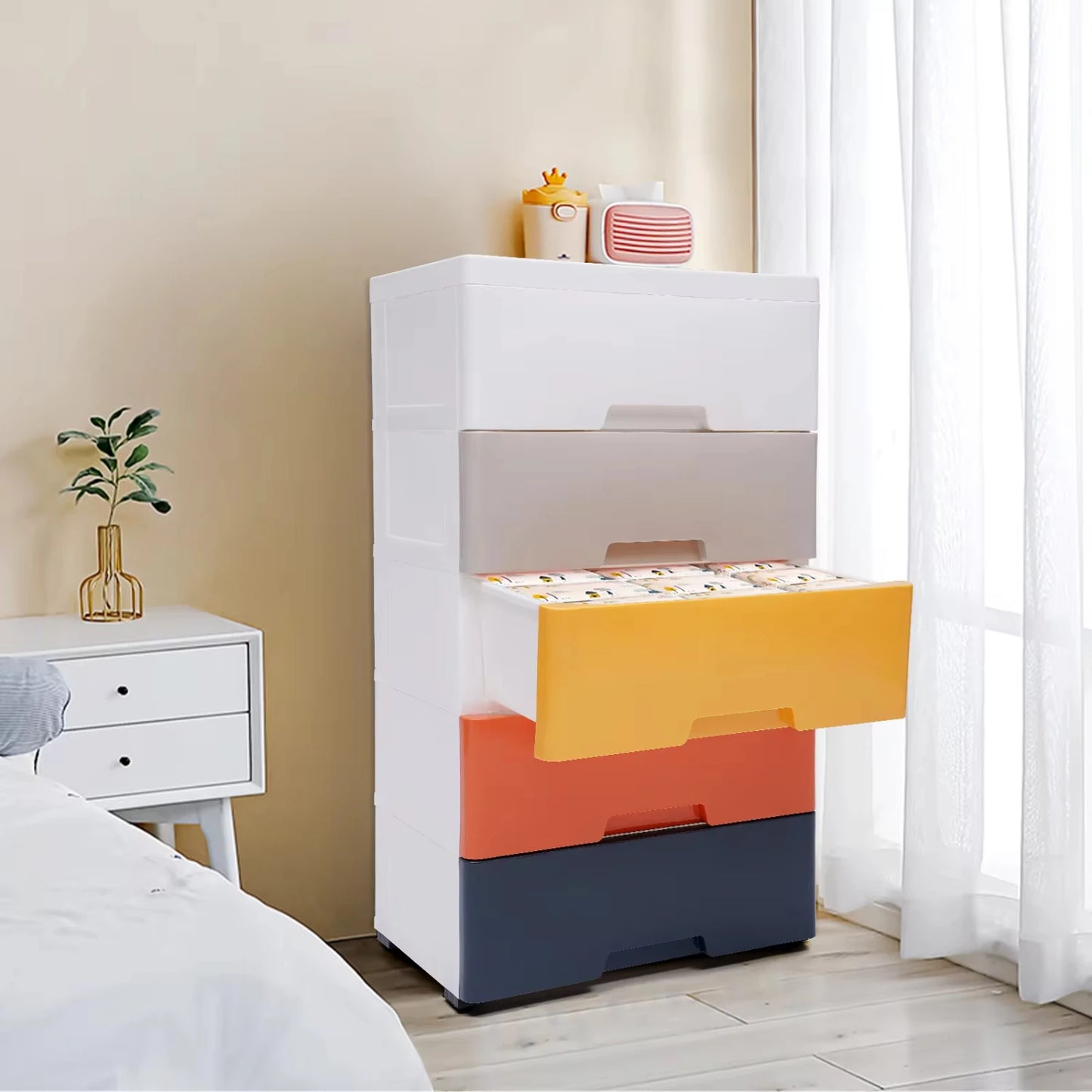 New Drawers Dresser  Plastic Cabinet Stackable Vertical 5 Drawers Tower Clothes  Small Chest Closet  Bedroom