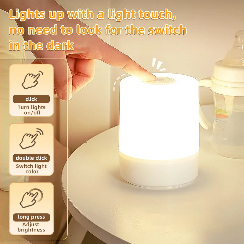 Lámpara de noche táctil, lámpara LED USB con interruptor, luces recargables de tres colores para cocina, pasillo, armario, dormitorio, luz de noche para el hogar