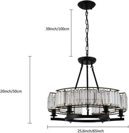 25.6" Round Black Frame Luxury Chandelier K9 Crystal Pendant Light for Dining Room Bedroom