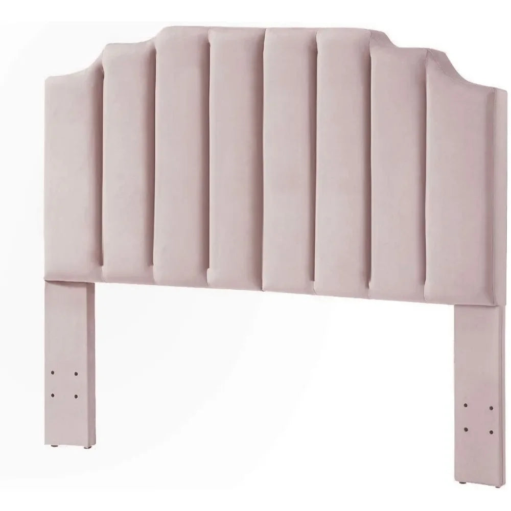 Tête de lit Queen Size rembourrée en velours rose Tête de lit pleine grandeur, tête de lit capitonnée pour lit Queen Size, lit complet, canal vertical moderne