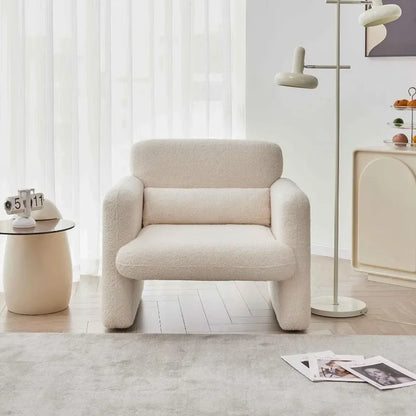 Fauteuil d'appoint simple moderne avec accoudoirs, fauteuil de lecture confortable rembourré en tissu d'agneau pour chambre à coucher, salon - Beige