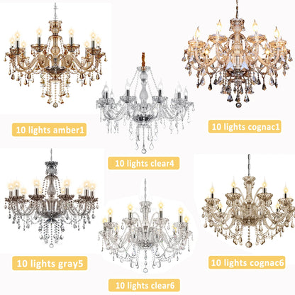 TRY-YEAN 10 Lights Crystal Glass Chandelier Transparent Cognac Color Glass Hanging Lamp For Living Room Bedroom Room Lobby Decro