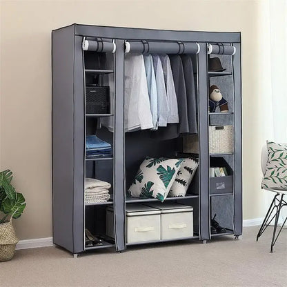 Foldable Wardrobe Rental Room Bedroom Clothes Closet Double Rod Clothes Storage Organizer Wardrobes Living Room Home Furniture