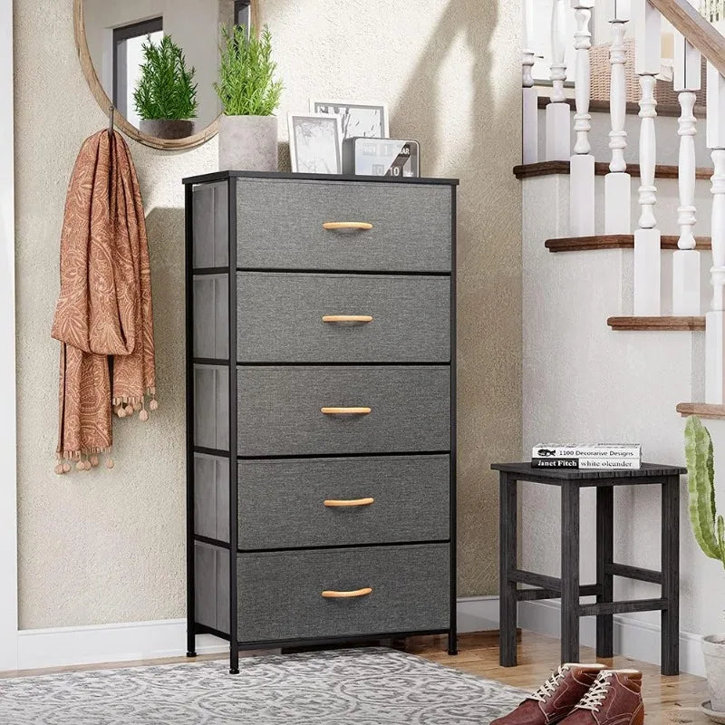 Tour de rangement verticale pour commode - Cadre en acier robuste, plateau en bois, bacs en tissu faciles à tirer 17,7"x11,8"x46,1" Meubles