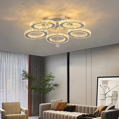 Modern Lustres K9 Crystal Chandelier Ceiling Lamps 3 Rings Stainless Steel Hanging Light Fixture Led Pendant Lamp Home Appliance