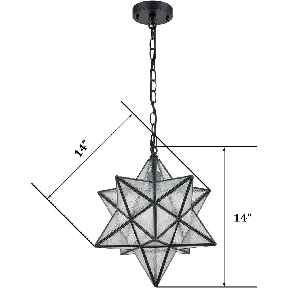 Lustre étoile morave de 14 pouces en verre de semence avec chaîne de suspension, adapté au salon, à la salle à manger et à la chambre à coucher