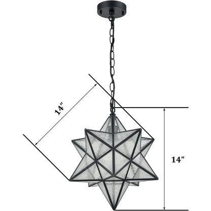 14'' Moravian Star Chandelier Seed Glass Star Light with Hanging Chain, suitable for living and dining room, bedroom