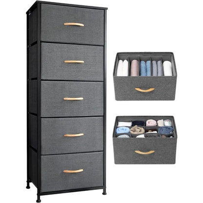 Tour de rangement verticale pour commode - Cadre en acier robuste, plateau en bois, bacs en tissu faciles à tirer 17,7"x11,8"x46,1" Meubles