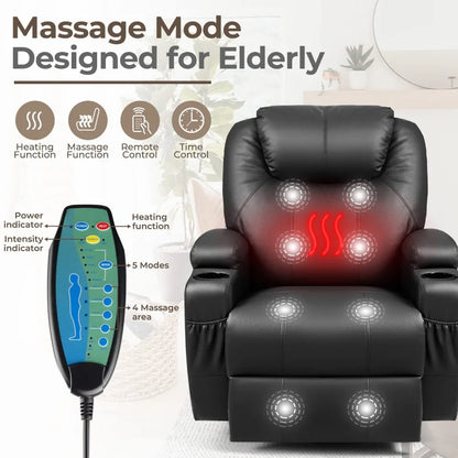 2024 New Rocker Recliner Chair with Massage and Heat for Elderly, Leather Adjustable 360°Swivel Rocking Sofa for Living Room