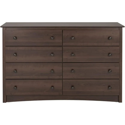 Commode double à 8 tiroirs pour chambre à coucher, 15,75" DX 59" WX 36,25" H, expresso, commodes