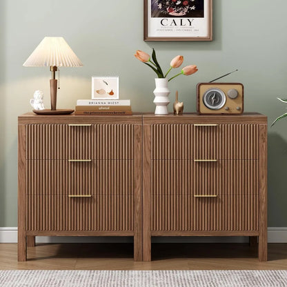 Nightstand Set of 2 with Dresser 3 Wide Drawers for Bedroom, Kids’ Room, Hallway, Mid Century Nightstand