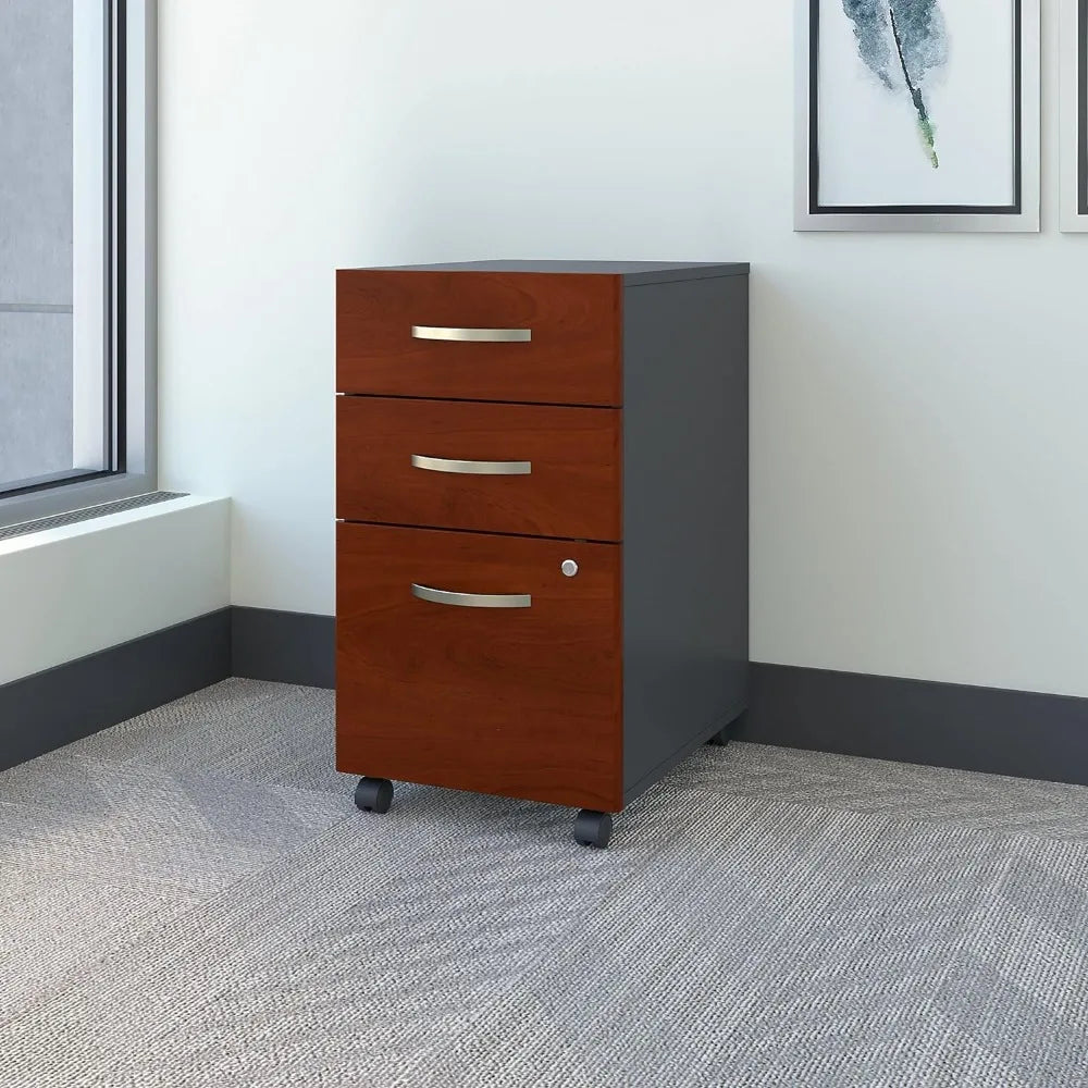 Bush Business Furniture Components 21"D Vertical 3-Drawer Mobile File Cabinet, Hansen Cherry/Graphite Gray, Standard Del