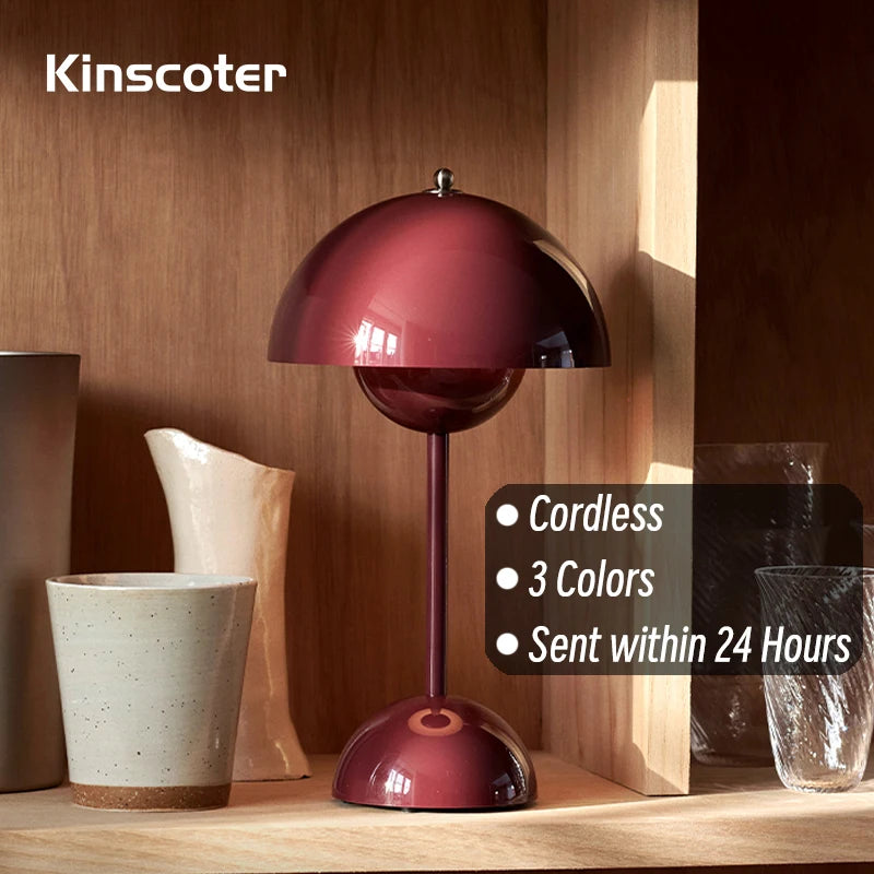 KINSCOTER Lampe de table tactile nordique rétro à LED avec bouton de fleur, 3 couleurs de température, rechargeable, 1500 mAh, veilleuse de chevet pour chambre à coucher