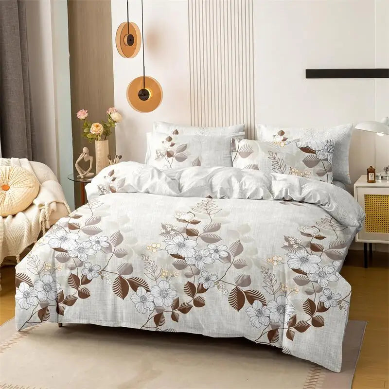 Kuup New Printed sanding Home Bedding Set Simple Fresh Comfortable Duvet Cover Set with Sheet Comforter Covers Pillowcases