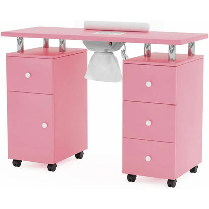 Manicure Table Nail Desk W/Electric Dust Collector Makeup Beauty Salon Storage Acetone Resistant W/Lockable Wheels Wrist Cushion