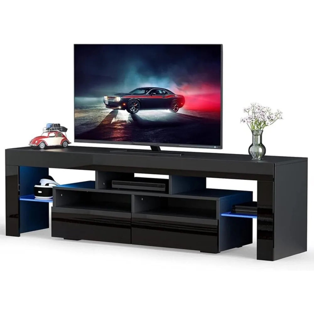 LED TV Stand for Max 70in TV, Gaming Entertainment Center with Drawers and Open Shelves, TV Console Table for Living Room