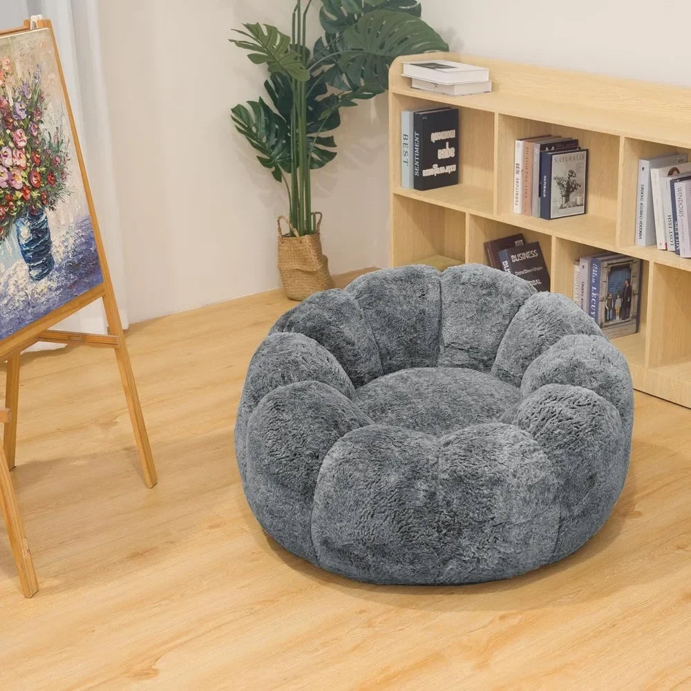 Fauteuil poire en mousse à mémoire de forme de 36 pouces avec accoudoirs en forme de fleur, chaises de lecture confortables en fausse fourrure pour adultes, chambre à coucher, salon