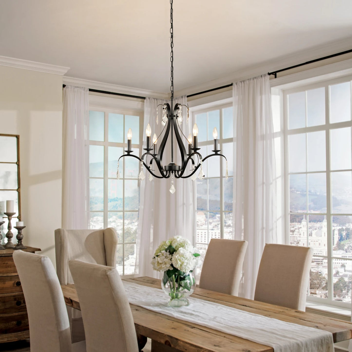 Modern Farmhouse Chandelier for Dining Room Living Room K9 Crystal Pendant Lighting Candle Chandeliers Home Decor Light Fixtures