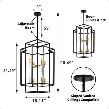 8-Lights Lantern Tiered Pendant Light Fixtures Industrial Farmhouse Hanging Chandelier Lamp for Foyer Living Room Island Kitchen