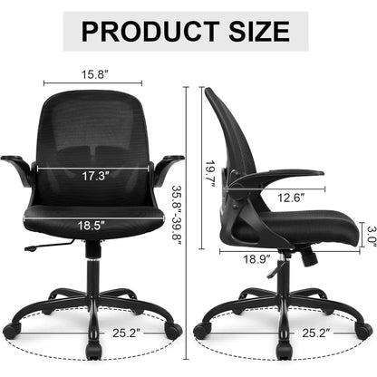 Ergonomic table and chair with reversible armrests, swivel breathable desktop mesh computer chair for meeting rooms (black)