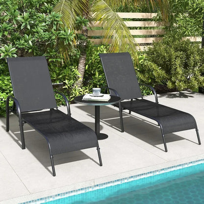 2 Pack Patio Lounge Chair, Outdoor Chaise Lounge with 5 Adjustable Backrest, Sturdy Steel Frame, Sunbathing Recliner