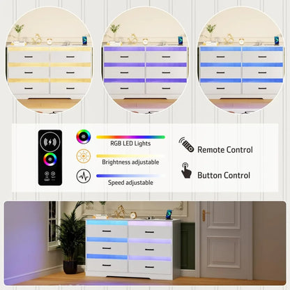 7 Drawers Dresser for Bedroom, Large Chest of Drawers with LED Light, Modern Dresser with USB & Type-c Charging Ports