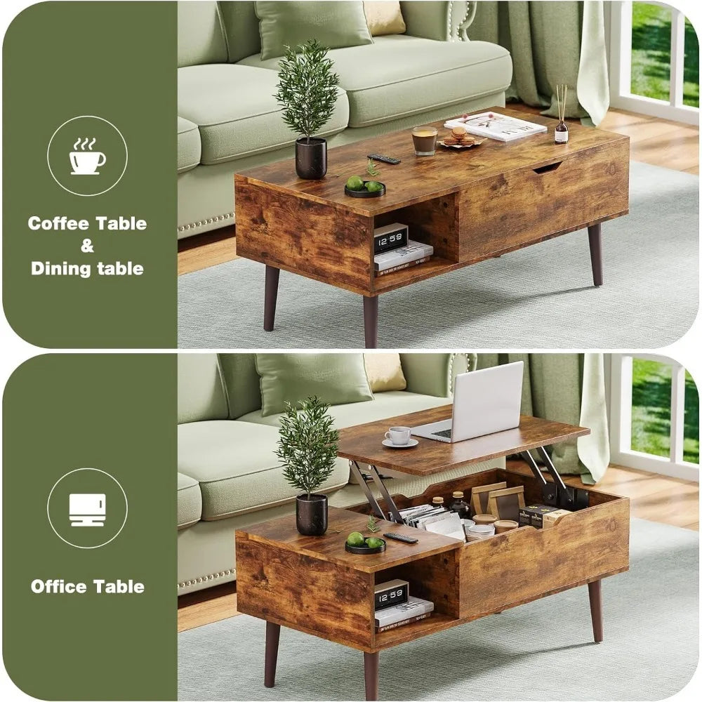 Coffee Tables, Small Coffee Table with Storage Shelf and Hidden Compartment, Modern Wood Lift Top Coffee Table for Living Room