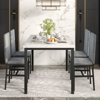 Dining Table Set for 4, 5-Piece Marble DiningTableSet with 4 Velvet Metal Frame Chairs for Kitchen, Bar, Living Room,Breakfast