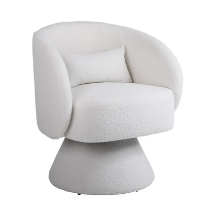 Swivel Chairs Set of 2, 360°Swivel Accent Chair, Small Boucle Barrel Armchair with Pillow & Round Back