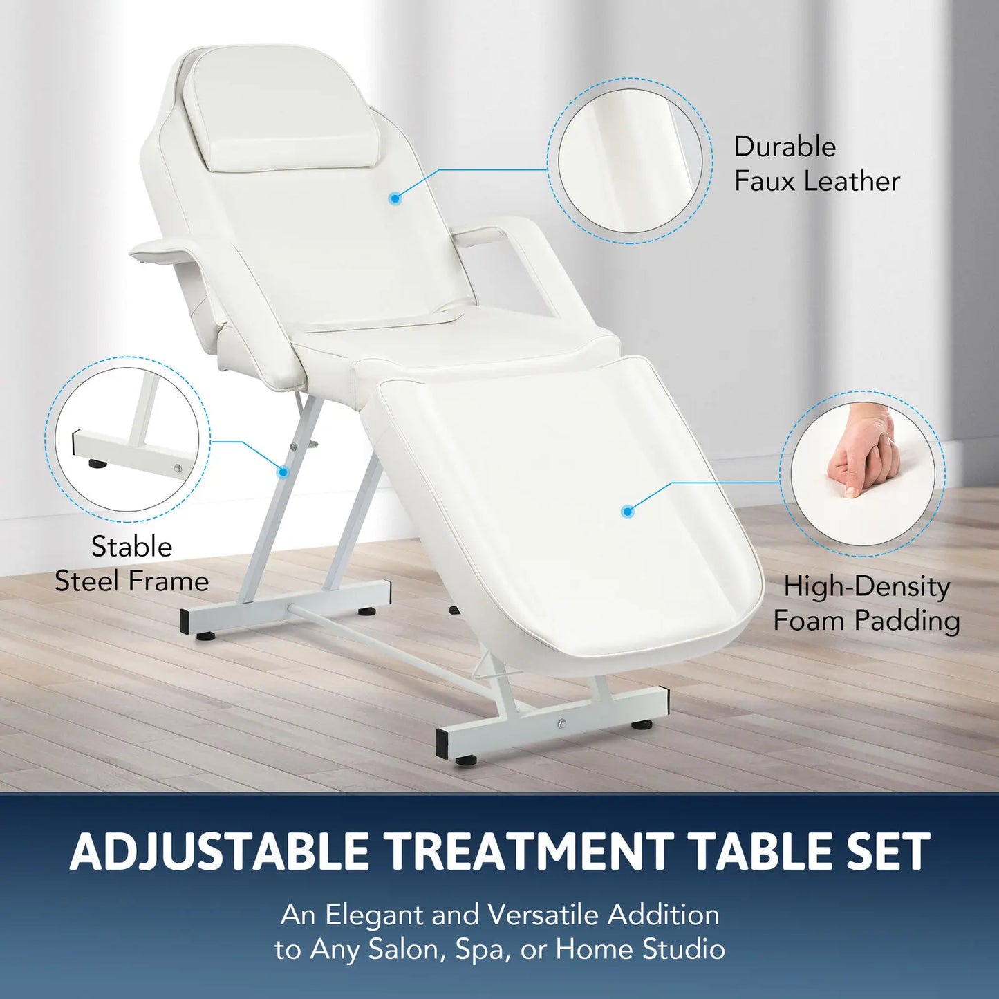 Chaise de salon de massage et de tatouage, lit d'esthéticienne avec tabouret hydraulique, table de lit faciale polyvalente à 3 sections, réglable