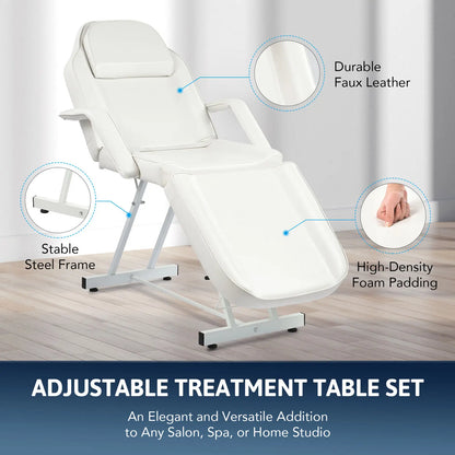 Chaise de salon de massage et de tatouage, lit d'esthéticienne avec tabouret hydraulique, table de lit faciale polyvalente à 3 sections, réglable