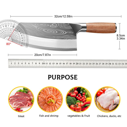 Couteaux de cuisine, couperet, couteau de chef, acier inoxydable, tranchant, pour trancher, hacher, viande, couteau de boucher chinois, manche en bois, coffret cadeau