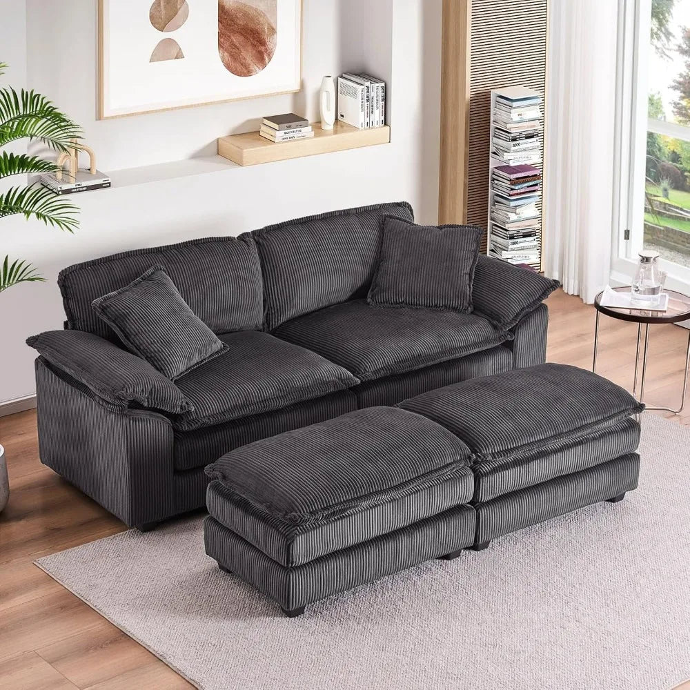 84.6" Sectional Sofa Couch for Living Room,Modern Upholstered Corduroy L Shaped Couch with Chaise,Comfy Deep Seat Loveseat Sofa