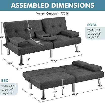 Sofa Bed Adjustmentsofa Double-sided Doublesofa Folding Sofa Bed Guestbed,cupholder,Bed Modern Artificial Leather Lounge Chair