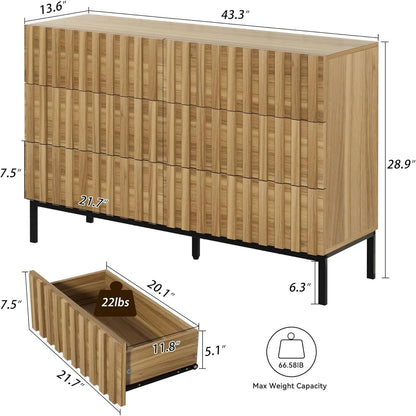 Commode moderne du milieu du siècle, commode en bois naturel, commode à tiroirs avec support en métal, grande commode de rangement d'appoint