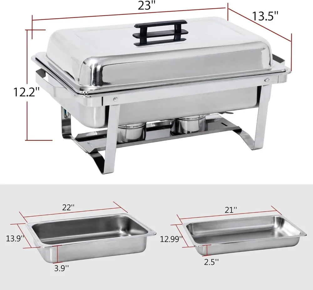 SUPER DEAL Newest 4 Pack 8QT Food Warmer, Rectangular Chafing Dish Buffet Set W/Foldable Frame Legs