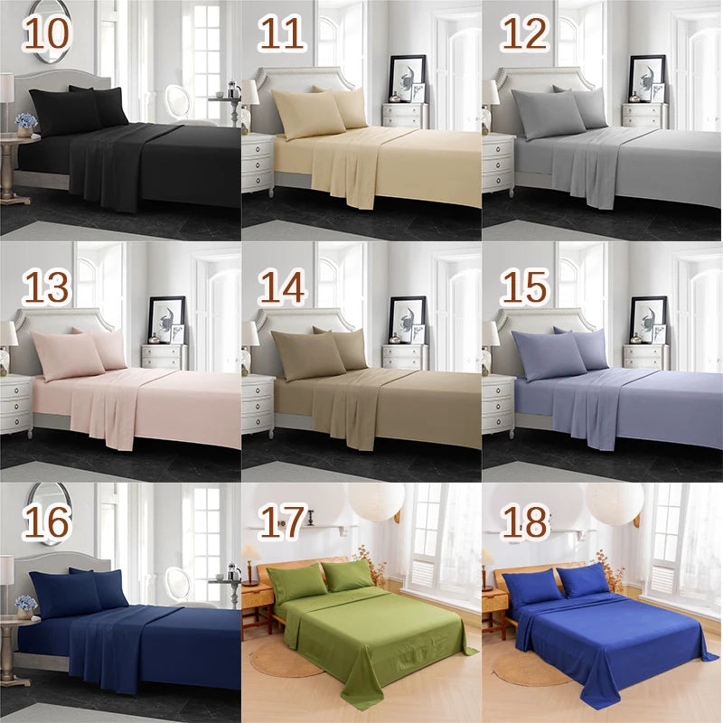 Juego de cama de color liso suave cepillado Sábana ajustable Sábana plana Funda de almohada Juego de cama Sábana Twin Full Queen CA King 3/4 piezas