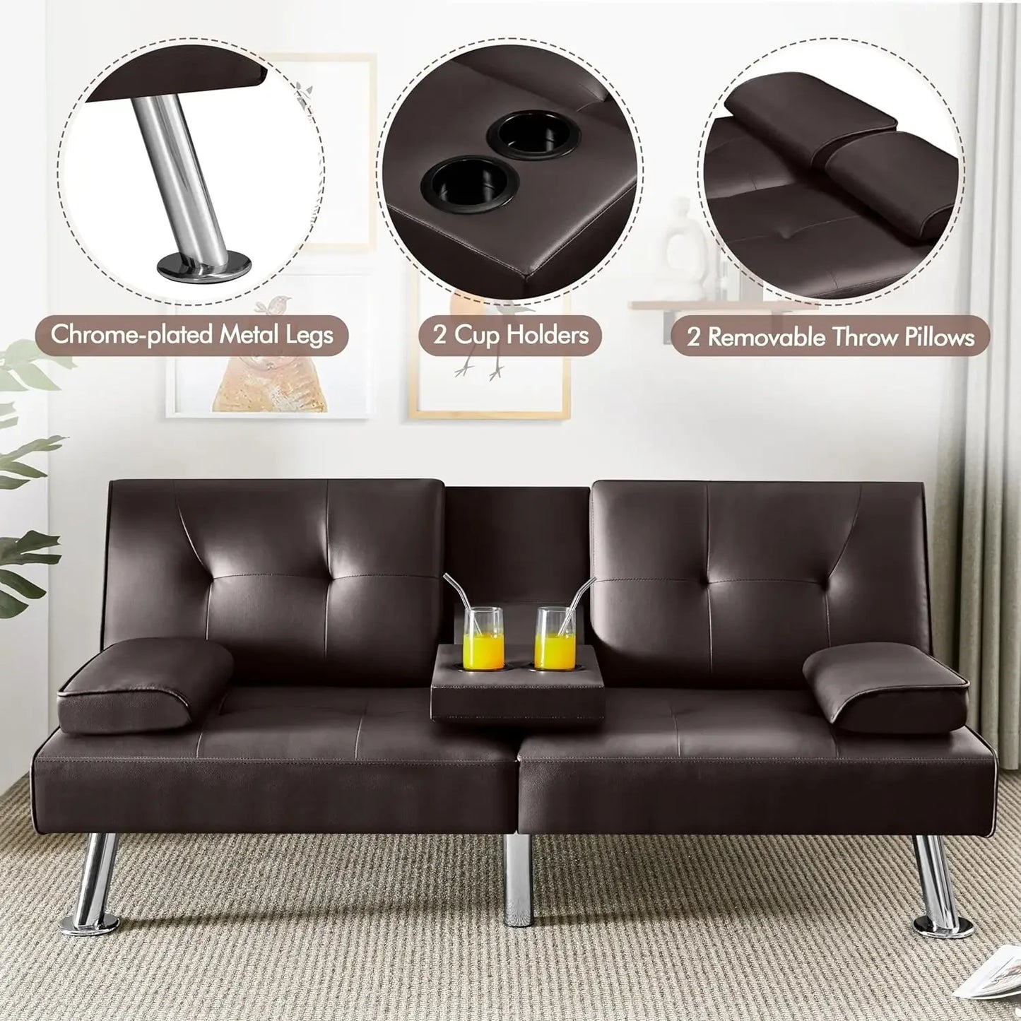 Sofa Bed Adjustmentsofa Double-sided Doublesofa Folding Sofa Bed Guestbed,cupholder,Bed Modern Artificial Leather Lounge Chair