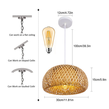 Lampe suspendue vintage en bambou et rotin