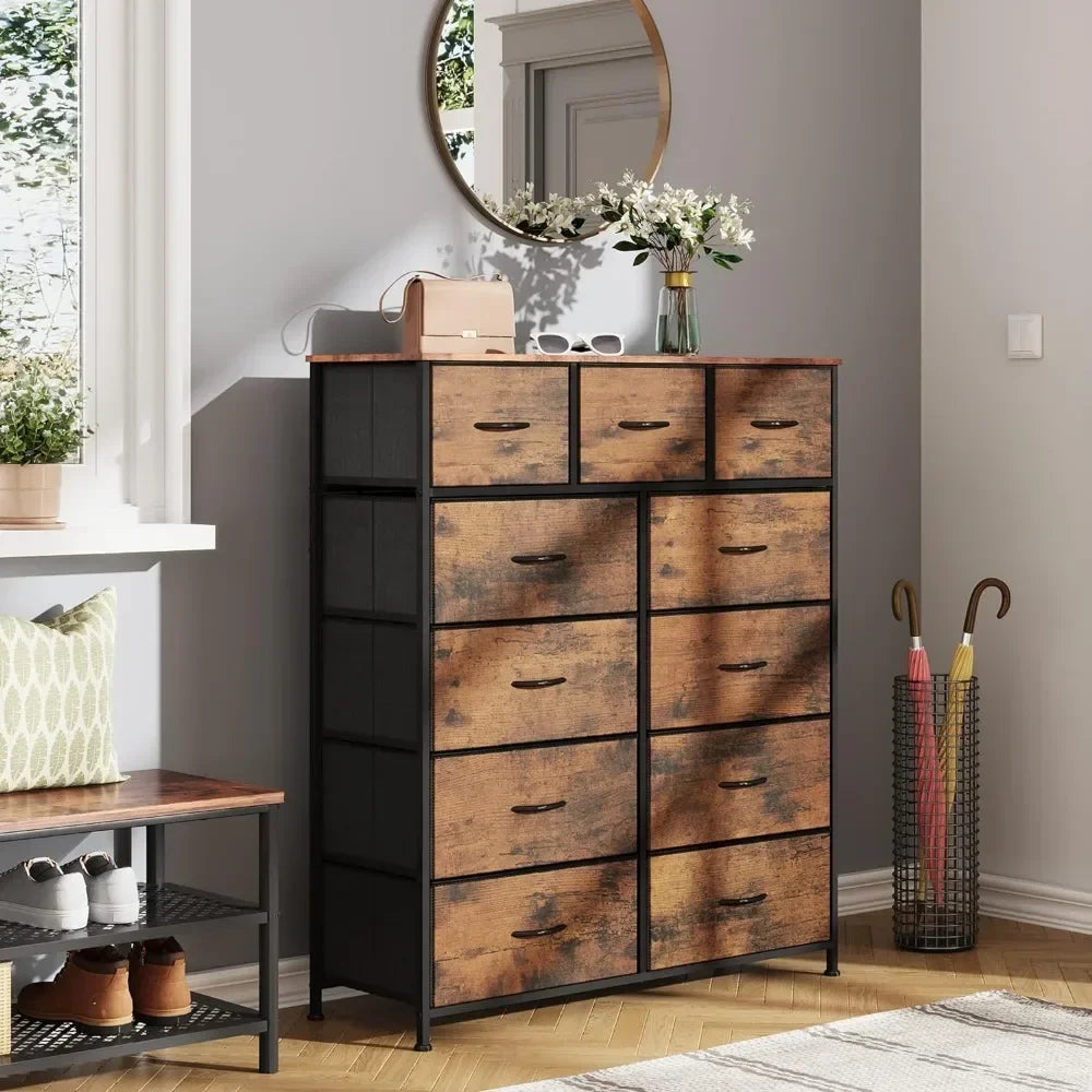 Dark Grey Chest of Drawers in the Bedroom Furniture Easy Pull Handle Dressers for Bedroom 11-Drawer Dresser Make Up Table Vanity