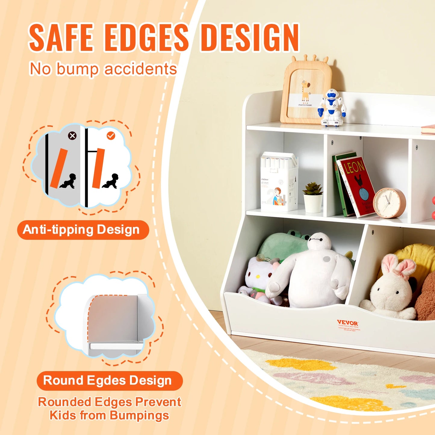 VEVOR Kid Storage Cubby Toy Storage Organizer with Bookshelf Children Book Toy Shelf for Kids Room Playroom Kindergarten Nursery