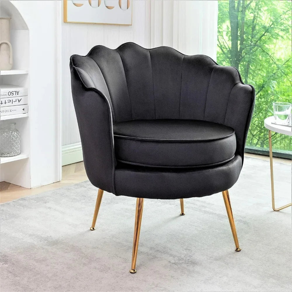 Chaise d'appoint en velours Furniture Direct avec silhouette festonnée et pieds en métal doré Chaises pour meubles de salon Noir