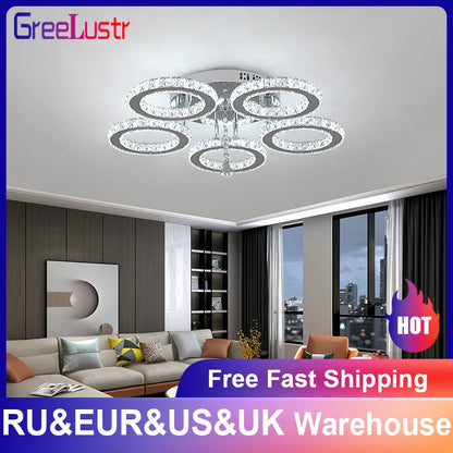 Modern Lustres K9 Crystal Chandelier Ceiling Lamps 3 Rings Stainless Steel Hanging Light Fixture Led Pendant Lamp Home Appliance