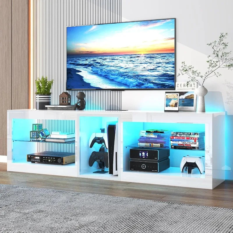 LED TV Stands w/60,000-Colors LED Lights,6.5ft Power Outlet for 55 60 65 70inch TV,Modern High Gloss New Entertainment Center